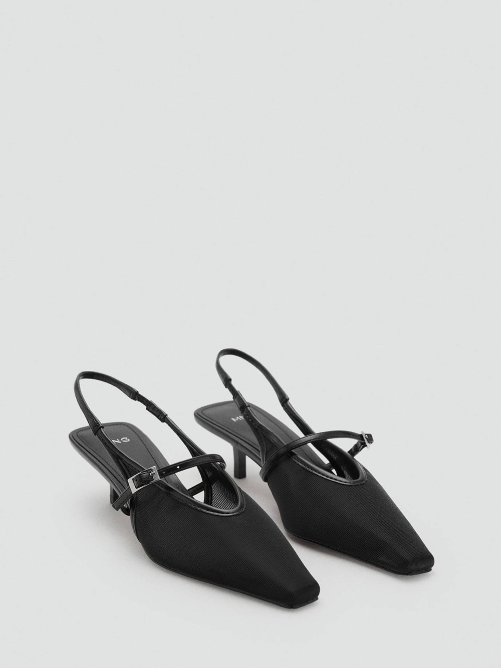 Mango Mesh Buckle Slingback Kitten Heels – Black – Size EU 36 / US 6